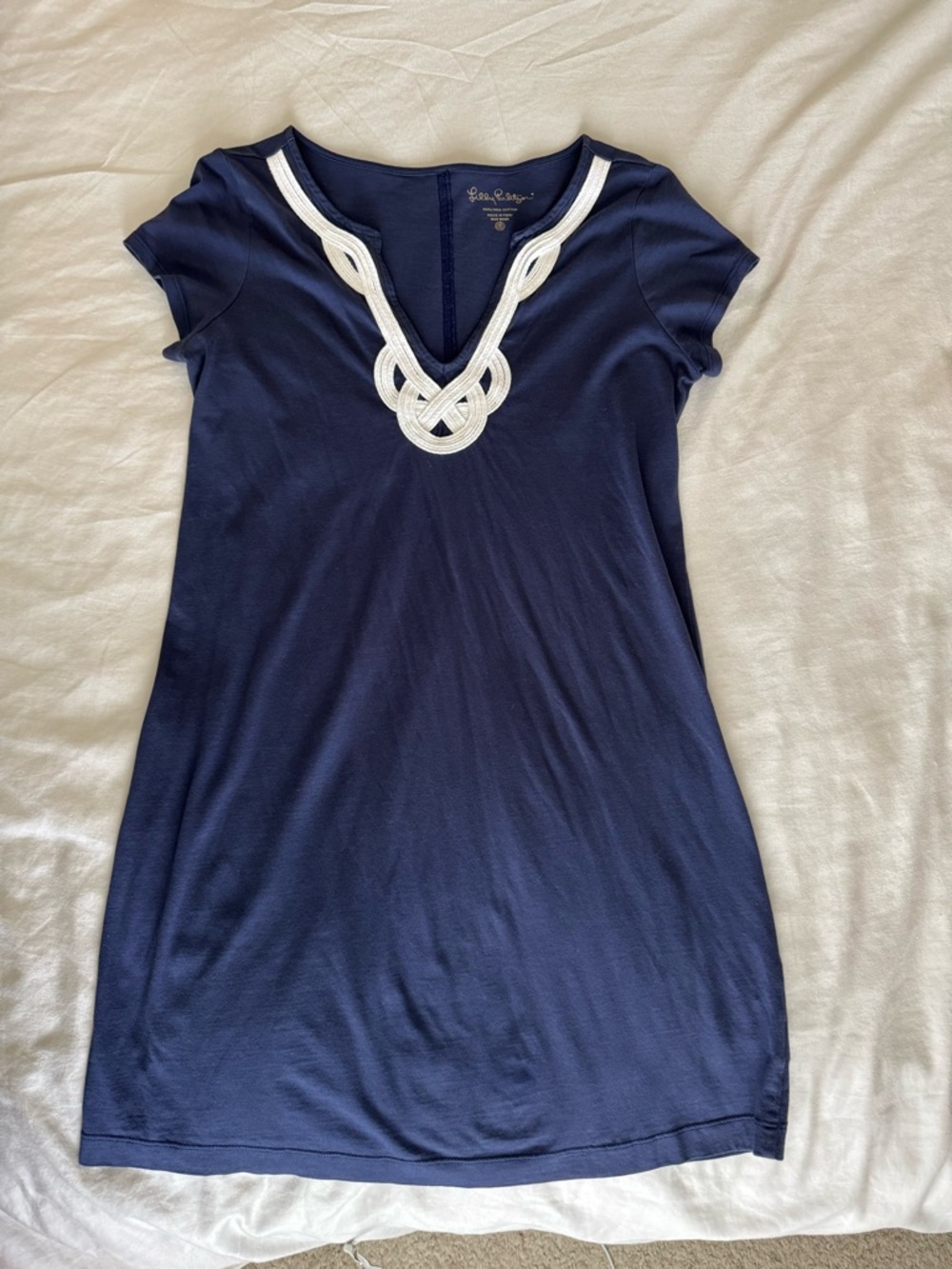 Lilly Pulitzer Brewster T-Shirt Dress S Navy White Rope Applique Pima Cotton